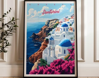 サントリーニ島（ギリシャ）旅行ポスター：イアの壁掛けアートプリント
