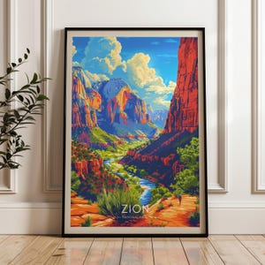 Pôster de viagem do Parque Nacional de Zion - Impressão de arte de parede dos Estados Unidos, pôster de ilustração, decoração para casa e escritório, ideia para presente, impressão de viagem dos EUA
