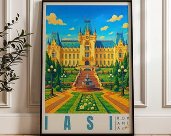 Iasi Romania Travel Poster: Europe Cityscape Art Print