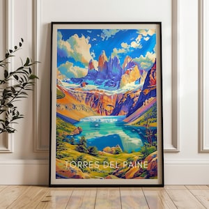 Torres del Paine Travel Poster, Chile Wall Art Print, Illustration Poster, Home & Office decor, Gift idea, Travel print, South America print