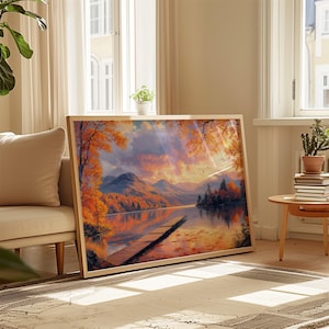 Coniston Water Horizontal Print: Lake District Autumn Landscape Travel Poster