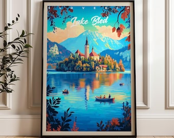 Lake Bled Slovenia Travel Poster: Illustrated Wall Art