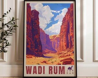 Wadi Rum Jordan Travel Poster: Desert Illustration Art Print