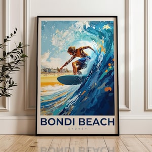 Bondi Beach Travel Poster - Australia Wall Art Print, Illustration Poster, Artwork, Home & Office decor, Gift idea, Surfing Travel print