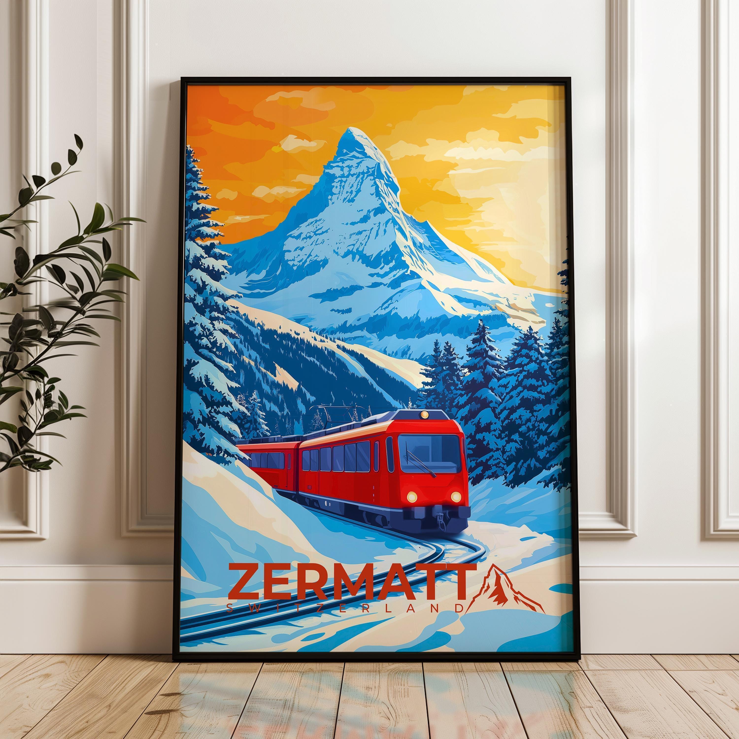 Zermatt Switzerland Travel Poster: Alps Illustration Art - Etsy