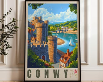 Conwy Castle-reisposter Wales: Britse muurkunstafdruk