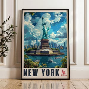 Poster di viaggio di New York - Stampa artistica da parete degli Stati Uniti - Illustrazione artistica - Regalo per l'ufficio e la casa, Stampa di viaggio, Statua della Libertà