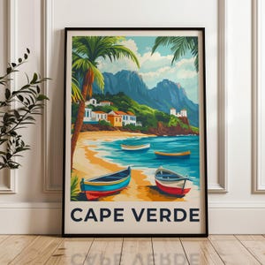 Poster de voyage au Cap-Vert - Impression d'art mural Afrique, oeuvre d'illustration de plage, décoration de maison et de bureau, idée cadeau, impression de voyage sur l'île