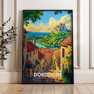 Dordogne Travel Print - France Wall Art Framed Poster, Vézère Illustration Artwork, Home & Office decor, Castelnaud la Chapelle Gift idea