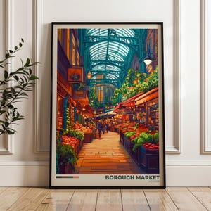 Borough Market Travel Poster - UK Wall Art Print, Illustration Poster, Home & Office decor, Gift idea, England Travel print, London art