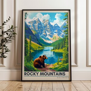 Poster di viaggio sulle Montagne Rocciose - Stampa artistica da parete del Colorado, illustrazione, arredamento per la casa e l'ufficio, idea regalo, stampa di viaggio negli Stati Uniti