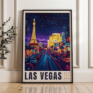 Las Vegas Reiseplakat - Nevada Wandkunst Druck, Illustration Poster, Kunstwerk, Haus & Büro Dekor, Geschenkidee, USA Reisedruck