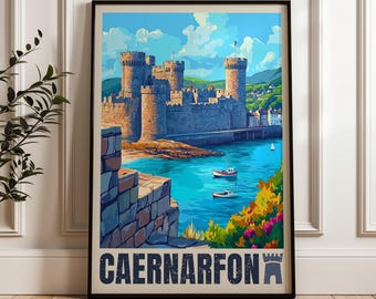 Reisposter Caernarfon Castle: illustratiekunst Wales