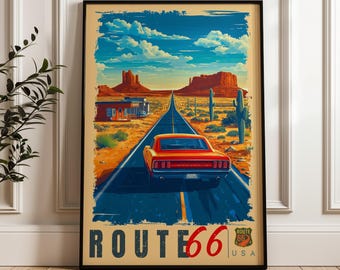 Route 66 Travel Poster: Vintage Highway Art Print