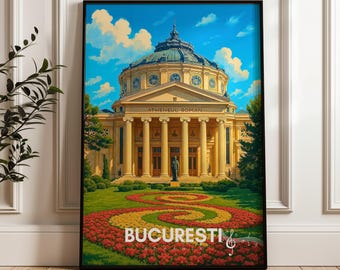 Bucharest Travel Poster: Romania Illustration Art Print