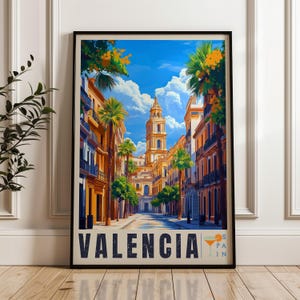 Valencia Travel Print - Spain Wall Art Framed Poster, Mediterranean Illustration Artwork, Iberian Home & Office decor, Turia Gift idea