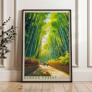 Kyoto Bambuswald Reiseplakat - Japan Wandkunst Druck, Illustration Kunst, Sagano Home & Office Dekor, Arashiyama Geschenkidee
