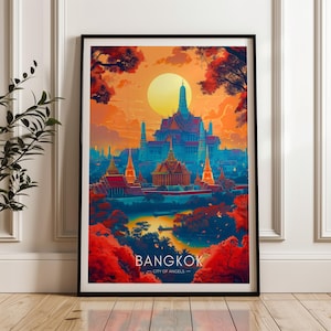 Bangkok Travel Poster - Thailand Wall Art Print, Illustration Poster, Artwork, Home & Office decor, Gift idea, South East Asia Travel print,