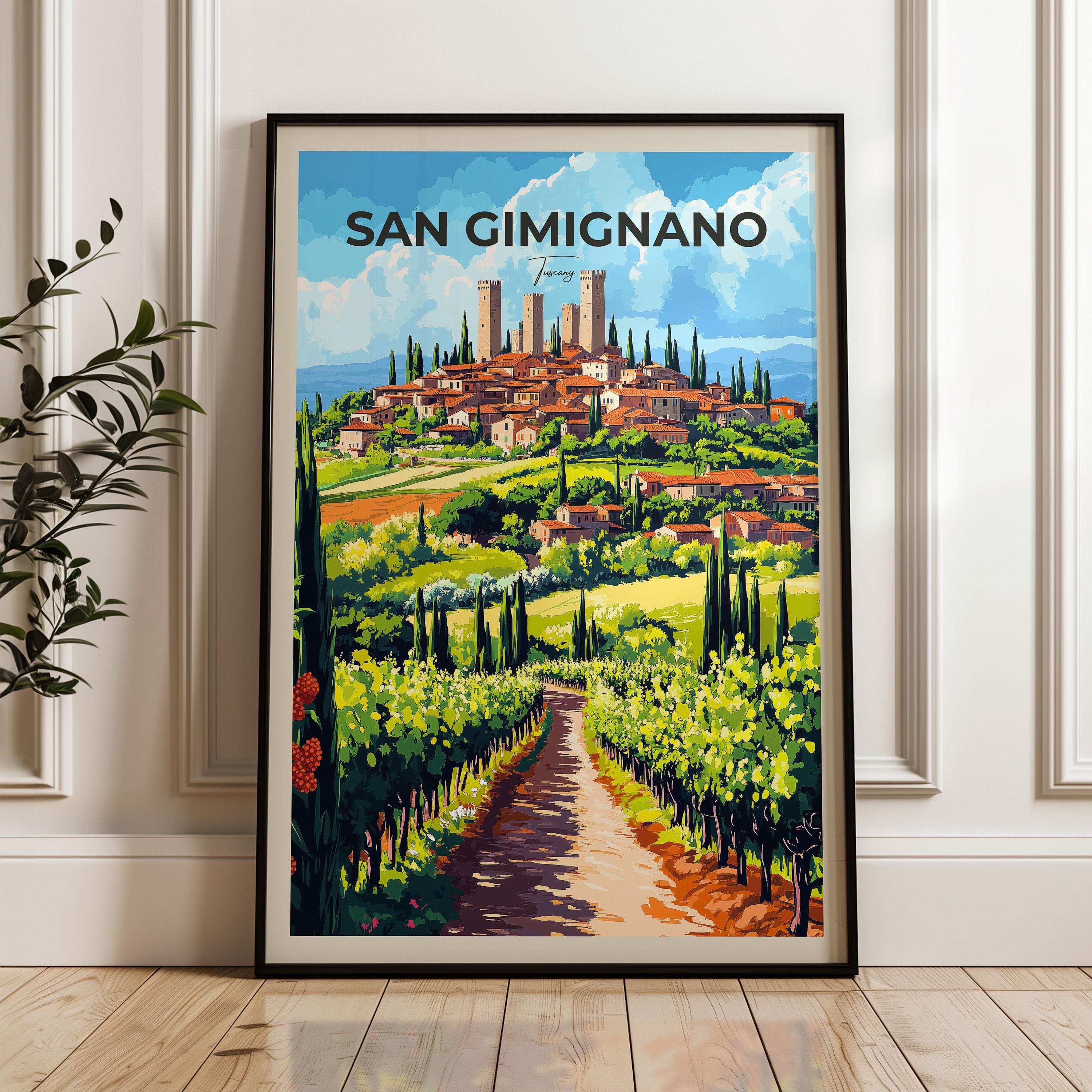 San Gimignano Travel Poster - Italy Wall Art Print, Countryside Illustration Artwork, Home & Office decor, Gift idea, Tuscany Travel print