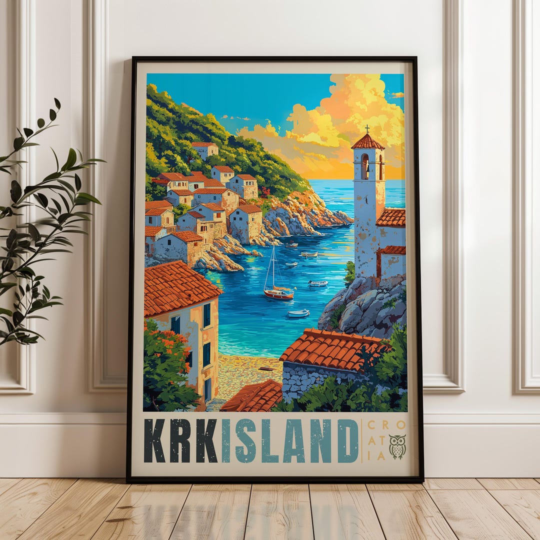 Krk Croatia Travel Poster: Vintage Adriatic Coastal Art - Etsy