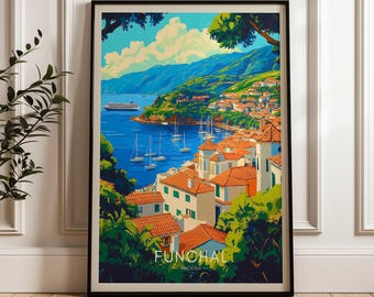 Funchal Portugal Travel Poster: Madeira Illustration Art Print