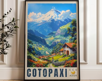 Cotopaxi Travel Poster: Ecuador Illustration Art Print