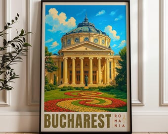 Bucharest Travel Poster: Romania Illustration Art Print