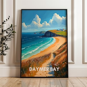 Daymer Bay Cornwall Travel Print: Seaside Beach Illustration