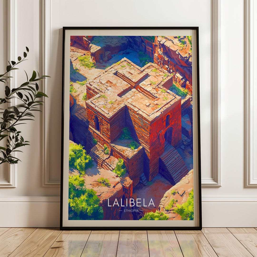 Lalibela Ethiopia Travel Poster: Stone Churches Illustration Art