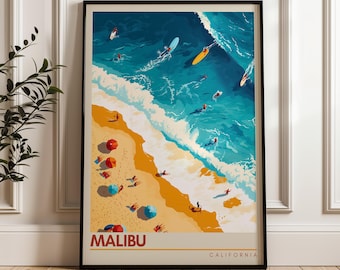 Malibu Beach Print: California Travel Poster, Coastal Art