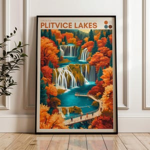 Poster di viaggio dei Laghi di Plitvice - Stampa artistica da parete in Croazia, poster illustrativo, arredamento per casa e ufficio, idea regalo, stampa di viaggio del Parco Nazionale