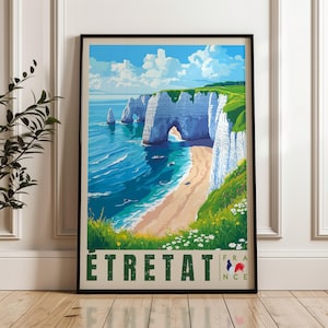Etretat Travel Poster - France Wall Art Print, Channel Coastal Illustration Artwork, Home & Office decor, Gift idea, Normandy Travel print