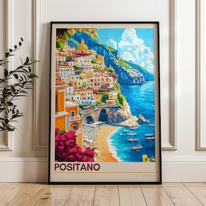 Poster di viaggio Positano, stampa artistica da parete Italia, poster illustrativo, opera d'arte, arredamento per la casa e l'ufficio, idea regalo, stampa di viaggio, stampa della Costiera Amalfitana