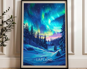 Lapland Travel Poster - Finland Wall Art Print, Illustration Poster, Artwork, Home & Office decor, Gift idea, Travel print, Snow poster