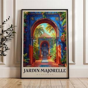 Poster de voyage Jardin Majorelle - Impression d'art mural Maroc, affiche d'illustration, décoration de maison et de bureau, idée cadeau, impression de voyage, impression de Marrakech