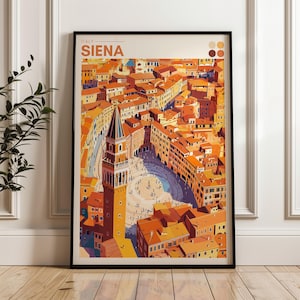 Póster de viaje a Siena - Impresión artística mural de Italia, ilustración, decoración para el hogar y la oficina, idea de regalo, impresión de viaje a la Toscana, casco antiguo de Toscana