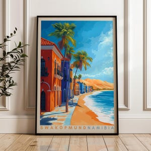Swakopmund Travel Print - Namibia Wall Art Poster, Africa Illustration Artwork, Erongo Home & Office decor, Atlantic Ocean Gift idea, Namib