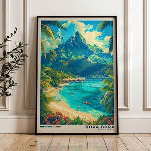 Póster de viaje de Bora Bora: impresión de arte mural de Polinesia Francesa, póster de ilustración, obra de arte, decoración del hogar y la oficina, idea de regalo, impresión de viaje exótico