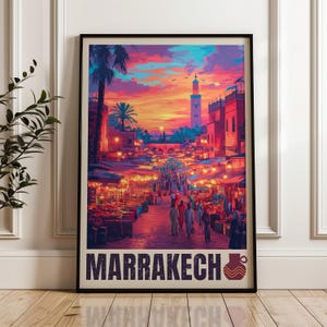 Poster di viaggio di Marrakech - Stampa artistica da parete in Marocco, Illustrazione di Medina, Decorazione per casa e ufficio, Idea regalo, Stampa di viaggio di Jemaa el-Fnaa