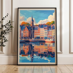 Honfleur Travel Poster - France Wall Art Print, Seine Illustration Artwork, Home & Office decor, Gift idea, Normandy Travel print
