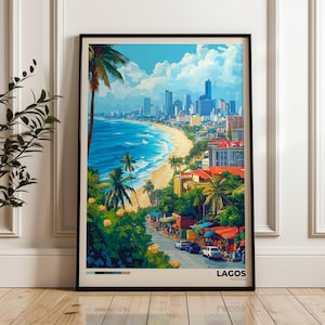 Lagos Nigeria Travel Poster: Beach City Skyline Art Print