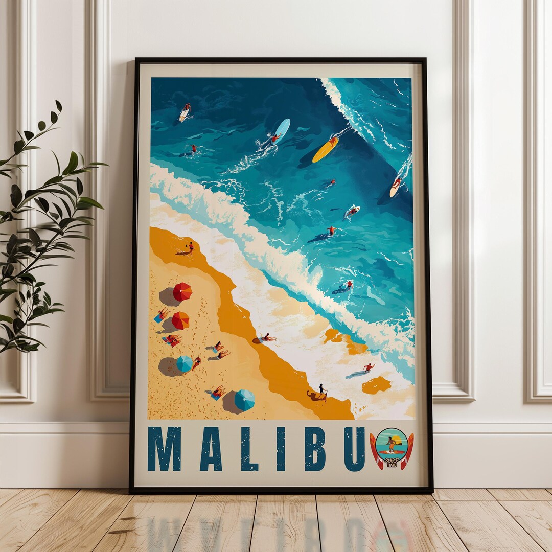 California Surf Poster: Vintage Malibu Beach - Retro Coastal Wall