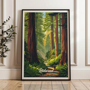 Redwood National Park Travel Poster - United States Wall Art Print, Illustration Poster, Home & Office decor, Gift idea, US Travel print