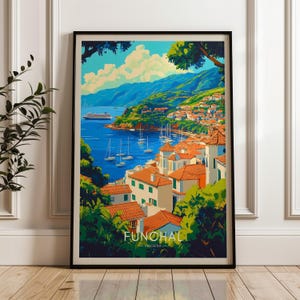Póster de viaje a Funchal, impresión artística mural de Portugal, ilustración artística, decoración para el hogar y la oficina en el océano Atlántico, idea de regalo para Madeira