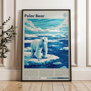 Poster di viaggio dell'orso polare - Stampa artistica da parete dell'Artico, poster illustrativo, opera d'arte, arredamento per la casa e l'ufficio, idea regalo, stampa di viaggio invernale