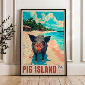 Poster di viaggio Koh Mudsum - Stampa artistica da parete Thailandia, Illustrazione per zaino in spalla, Decorazione per casa e ufficio Koh Samui, Idea regalo Pig Island