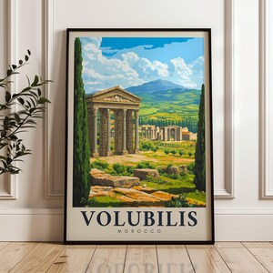 Poster di viaggio Volubilis - Stampa artistica da parete in Marocco, Illustrazione della Mauritania, Decorazione per casa e ufficio, Idea regalo, Stampa di viaggio a Meknes