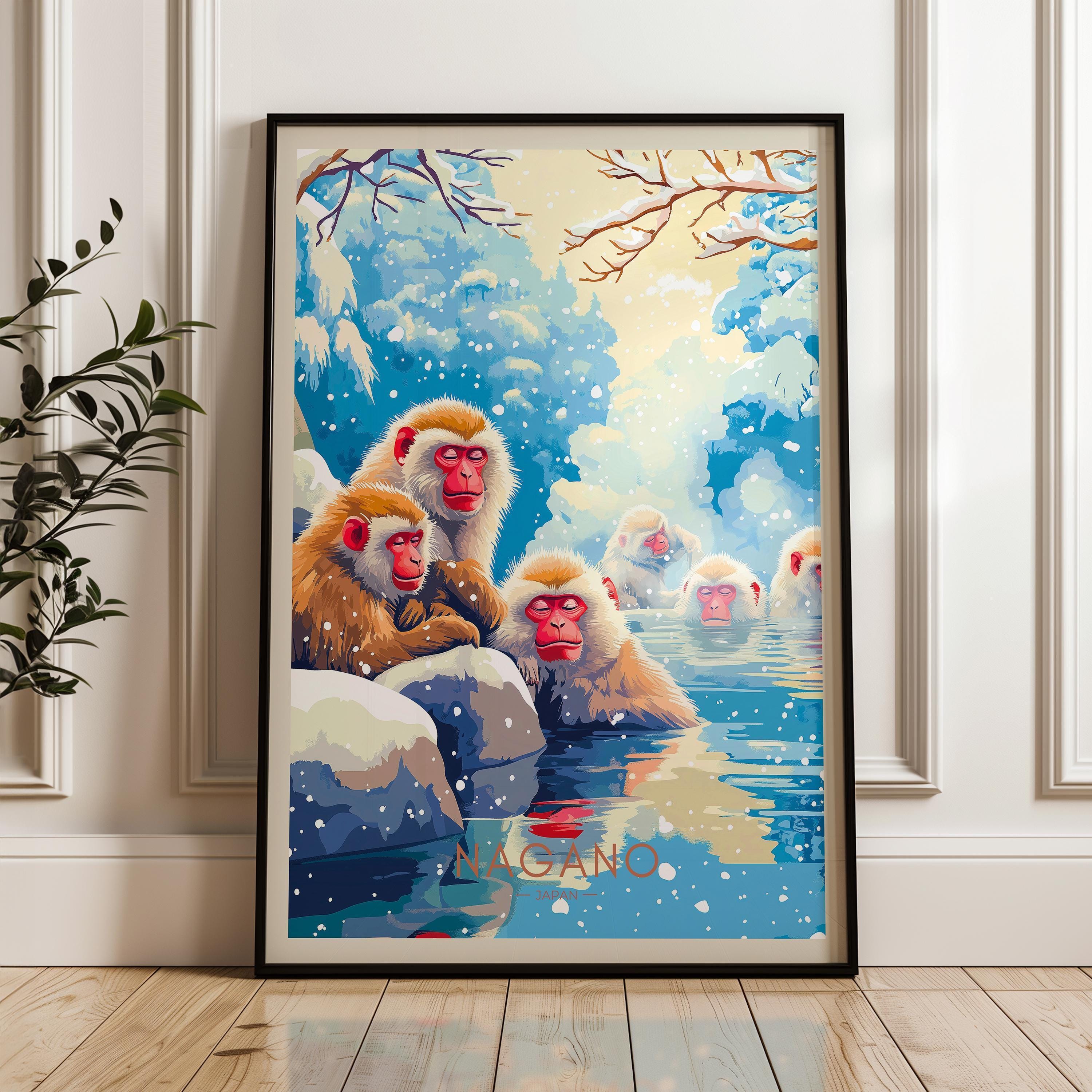 MONKEY MARK フルーツ・パラシュート グラフィックアート A1サイズ Nagano Japan Print: Macaques in Hot Spring, Winter Art - Etsy