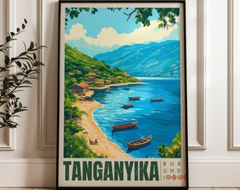 Lake Tanganyika Burundi Travel Poster: Africa Wall Art Print