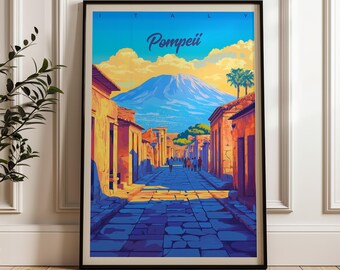 Pompeji Reiseplakat: Italien Wandkunst, der Vesuv Druck